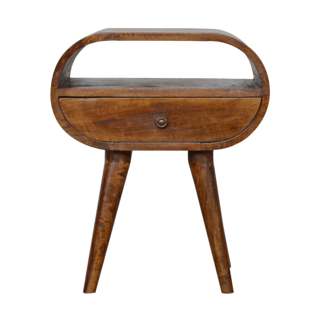 Chestnut Circular Nightstand with Open Slot