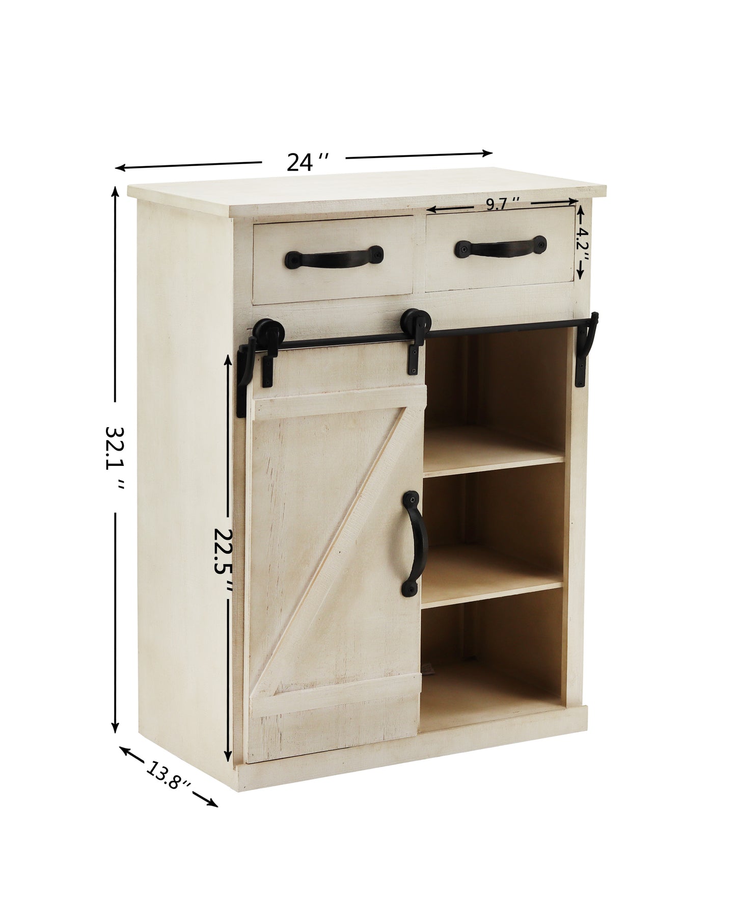 Classic Style White Country Style Single Barn Door With 2 Drawers Vintage Wooden Cabinet