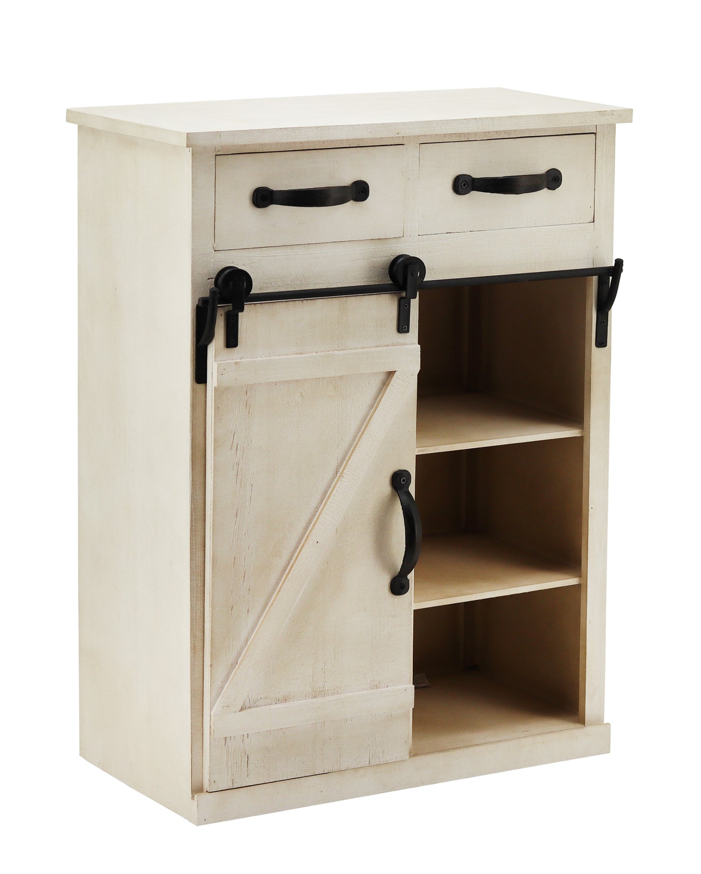 Classic Style White Country Style Single Barn Door With 2 Drawers Vintage Wooden Cabinet
