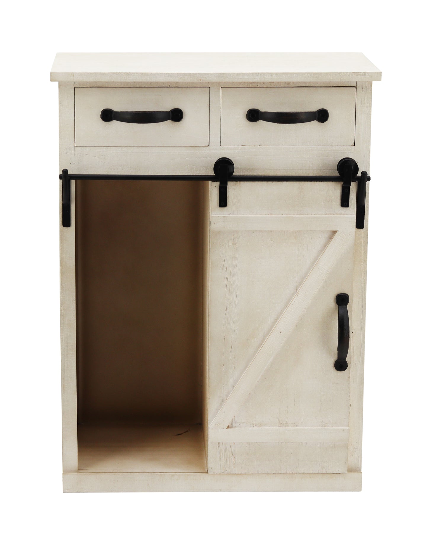 Classic Style White Country Style Single Barn Door With 2 Drawers Vintage Wooden Cabinet