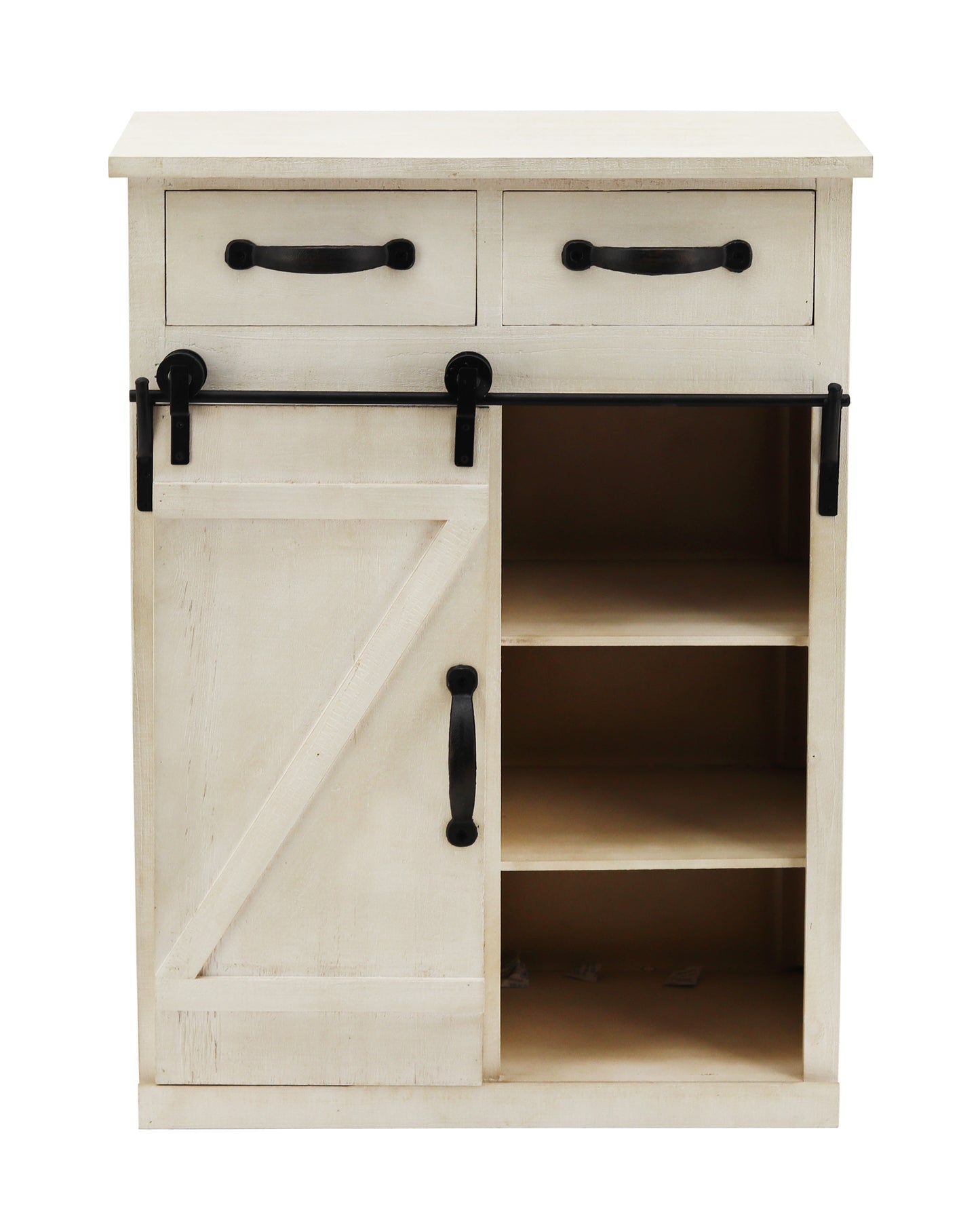 Classic Style White Country Style Single Barn Door With 2 Drawers Vintage Wooden Cabinet