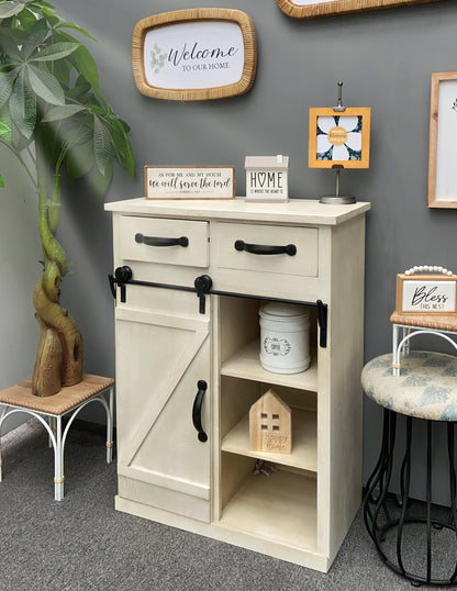 Classic Style White Country Style Single Barn Door With 2 Drawers Vintage Wooden Cabinet