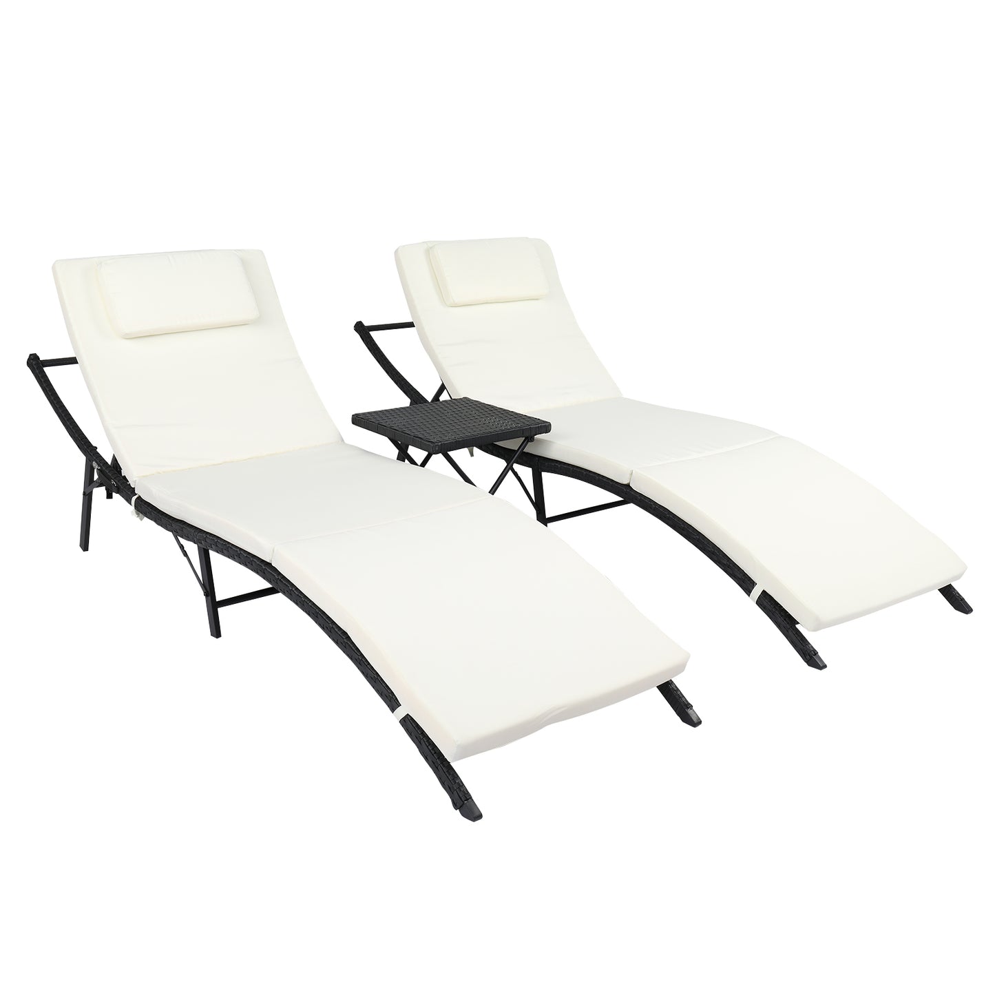 Outdoor Folding Bed Patio Three-Piece Set Rattan Black Four Lines