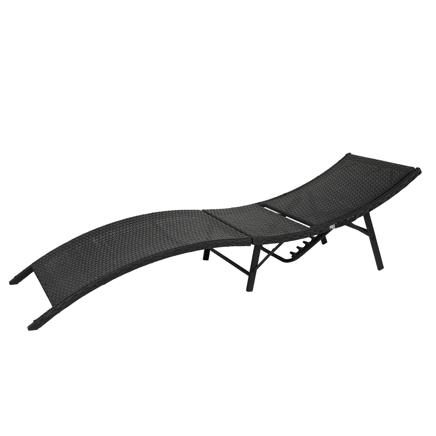 Outdoor Folding Bed Patio Three-Piece Set Rattan Black Four Lines