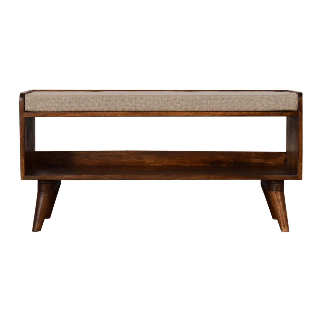 Nordic Chestnut Finish Storage Bench with Seat Pad