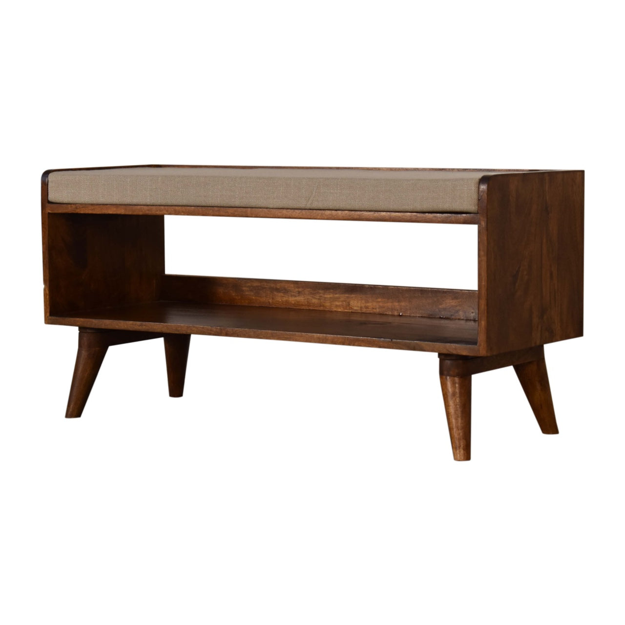 Nordic Chestnut Finish Storage Bench with Seat Pad