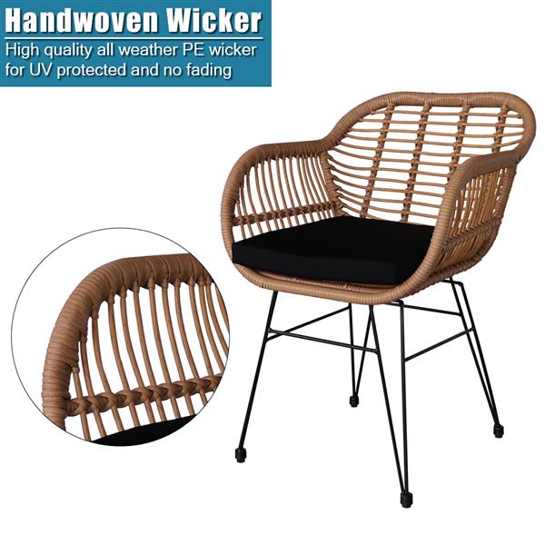 3 pcs Wicker Rattan Patio Conversation Set with Tempered Glass Table Flaxen Yellow