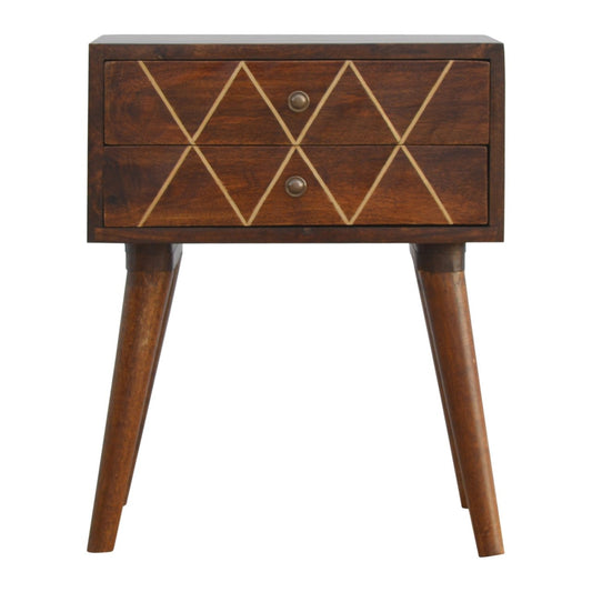 Geometric Brass Inlay 2 Drawer Nightstand